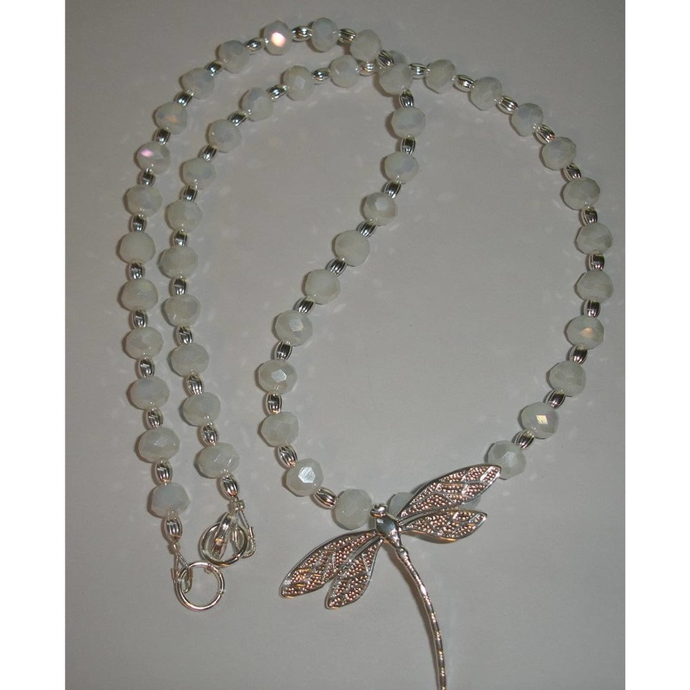 Dragonfly Necklace Silver, Czech Glass - Picture 3 of 10